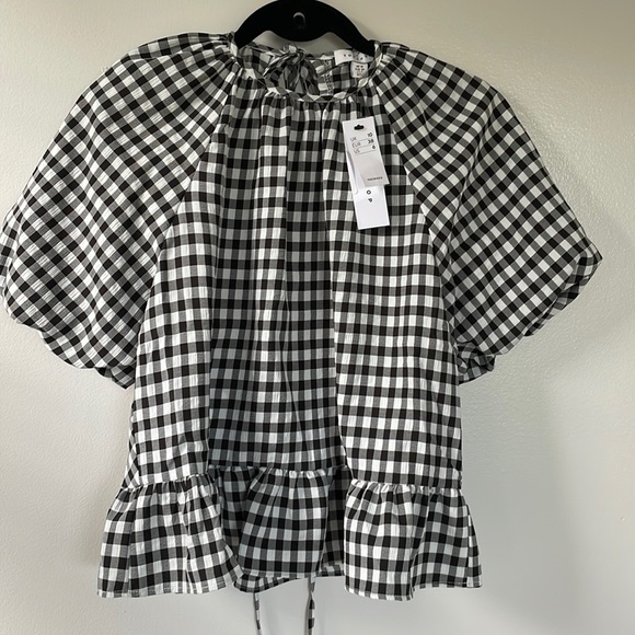 TopShop gingham backless puff sleeve top NWT - Picture 5 of 8